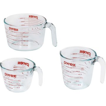 Pyrex Juego de 3 Vasos Medidores de Vidrio (1, 2 y 4 Tazas)