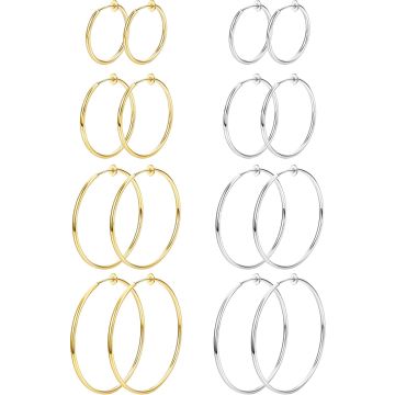 8 Pares Aretes Clip On Acero Inoxidable Pendientes Falsos para Mujer Sin Perforación