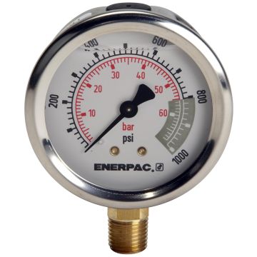 Manómetro Hidráulico Enerpac G2536L, Montaje Inferior, 2.5", 1/4" NPTF, 0-15000 PSI