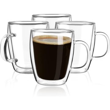 Juego de 4 Tazas de Vidrio Doble Pared 16 oz YUNCANG