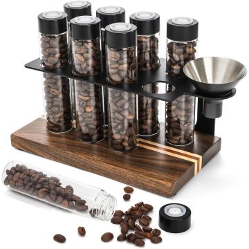 Pack de 8 Tubos de Vidrio AVLA para Café con Válvula y Base de Madera
