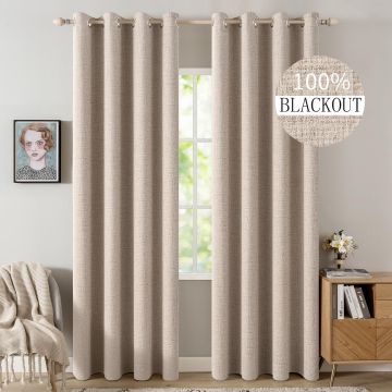 Cortinas Blackout 100% Lino Texturizado MIULEE Beige 52 x 84 Pulgadas (2 Paneles)