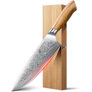 Cuchillo de Chef Damasco Acero 8 Pulgadas con Caja de Madera