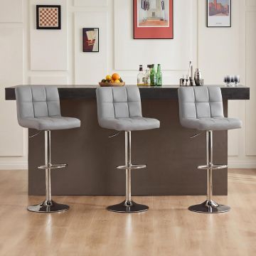 Set de 4 Butacos de bar Gris con asiento de cuero PU y base metálica
