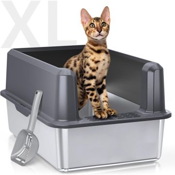 Bandeja Sanitaria para Gatos de Acero Inoxidable con Tapa, XL