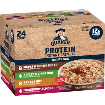 Quaker Avena Instantánea, Proteína, 4 Sabores, Paquete de 24