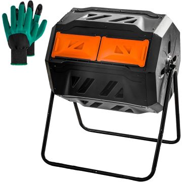 Hourleey Compostera Exterior, 43 Galones, Doble Cámara, Tumbler Con Rieles