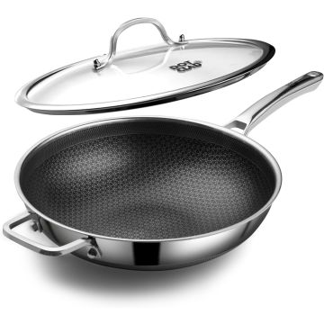 Wok DOTCLAD de acero inoxidable antiadherente con tapa 12 pulgadas