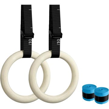 Anillas de gimnasia de madera Cesilili con correas ajustables 32mm