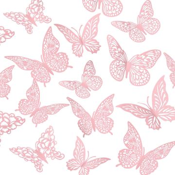 Mariposas 3D Metálicas Decorativas 48 Piezas Rosa Pared Fiestas