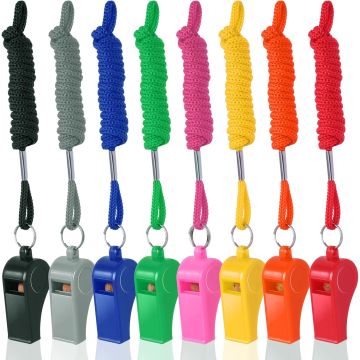 Paquete de 8 silbatos deportivos de plástico coloridos