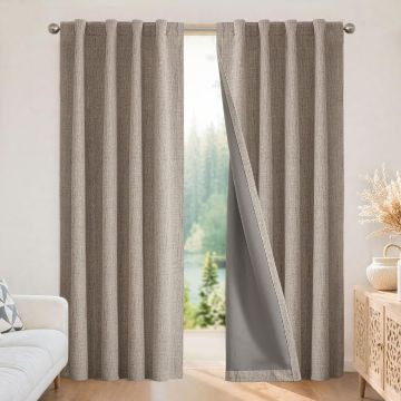 Cortinas Blackout Joydeco Lino Natural 84" Largo 2 Paneles