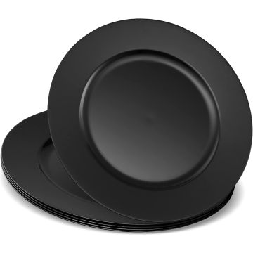 Platos de Cargador 13'' Negro Plástico Desechable Paquete de 6
