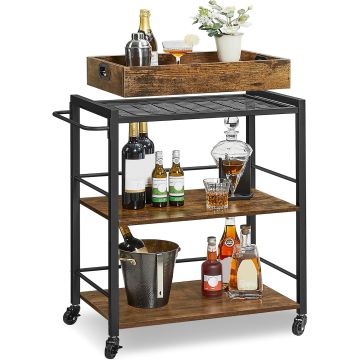 Carrito de cocina VASAGLE con bandeja extraíble, 3 niveles, ruedas y frenos