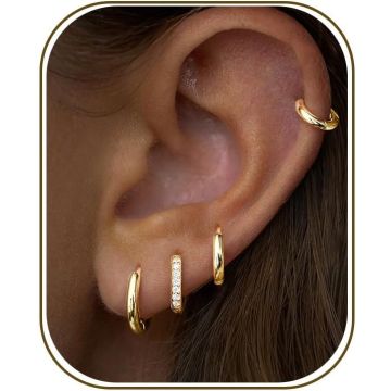 Aretes Huggie Hoop Pequeños Hipoalergénicos Chapados en Oro 14K