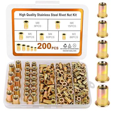 Kit surtido de tuercas para remache 200 piezas M3 M4 M5 M6 M8