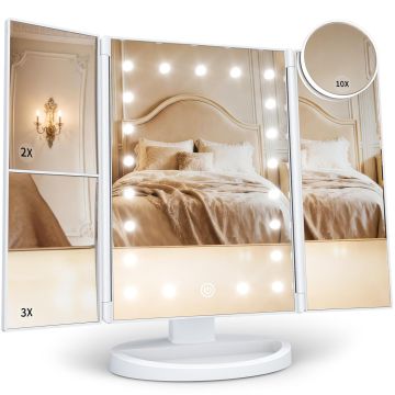 Espejo de Maquillaje HUONUL con Luces, 2X/3X/10X Aumento, Plegable