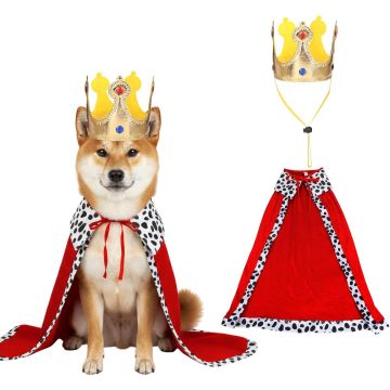 Disfraz de Rey para Perro con Capa y Corona Ajustable - Talla M