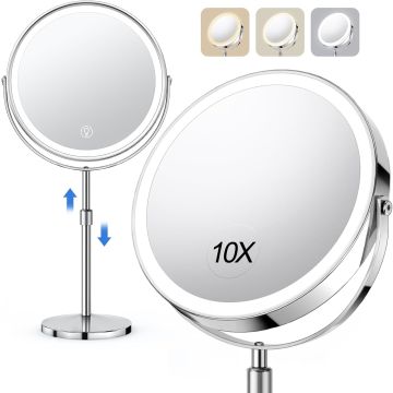 Espejo de Maquillaje con Luz UBYMET, Ajustable, Doble Cara 1x/10x, Recargable